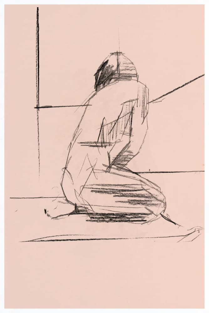 Contemplative Kneeling Figure by cartissi — canvas wall art