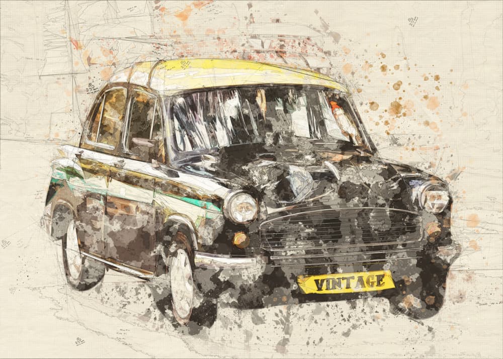 Vintage Taxi Art by Lembayung senja studio [Vintage Poster] — canvas wall art