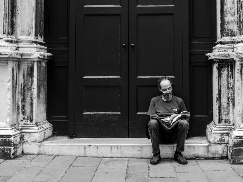 Quiet Street Reader by Adam Street Photographer — canvas wall art