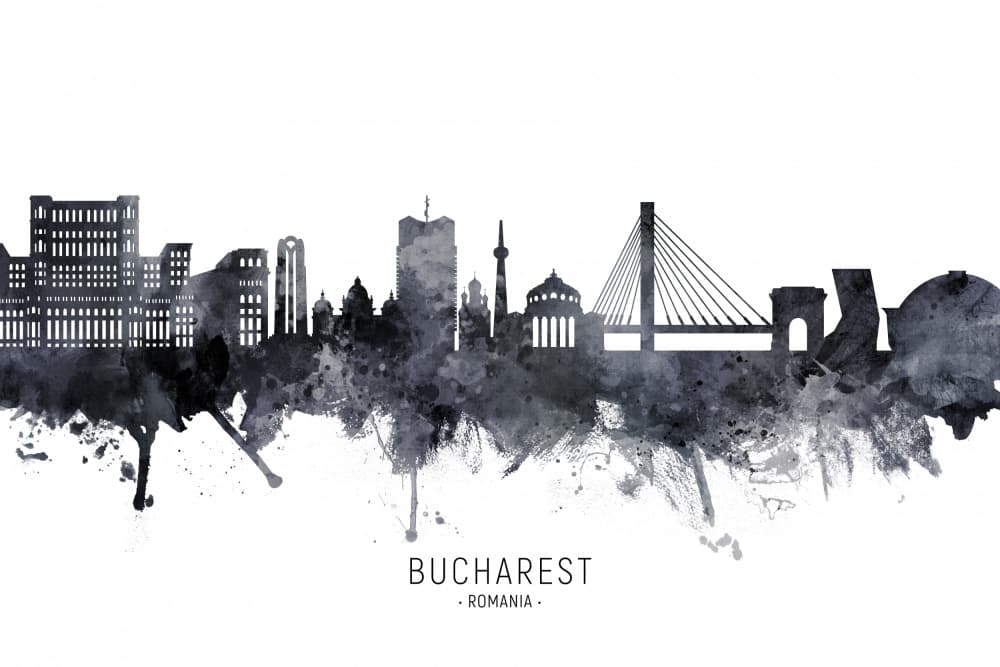 Watercolor Bucharest Skyline by Michael Tompsett — canvas wall art