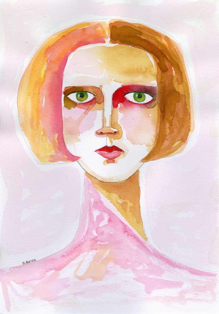 Expressive Pink Portrait by Sharyn Bursic — canvas wall art