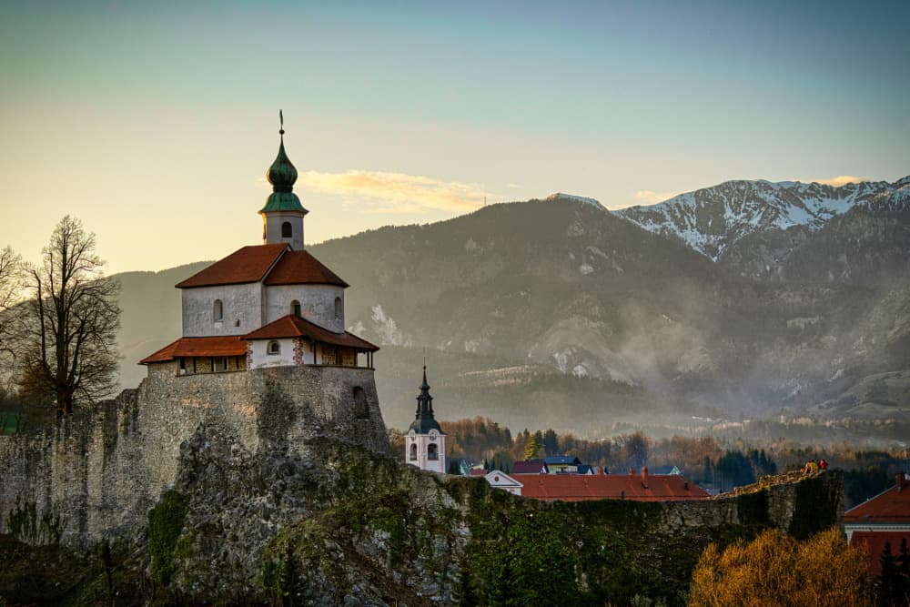 Hilltop Church Golden Light by Boštjan Hribar — canvas wall art