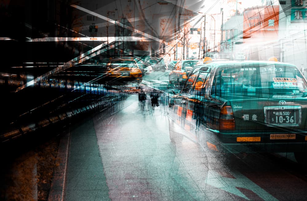 Abstract City Taxis by Carmine Chiriacò — canvas wall art