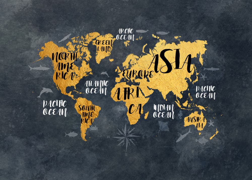 Golden World Map by Justyna Jaszke — canvas wall art