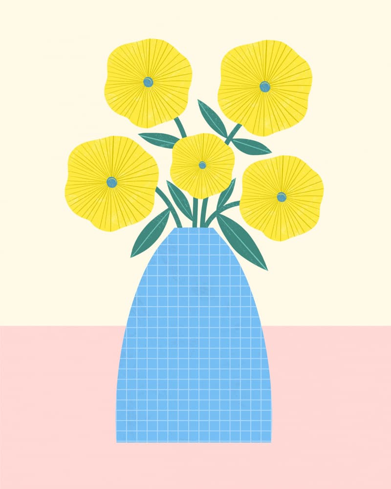 Yellow Flowers in Blue Vase by Melissa Donne — canvas wall art
