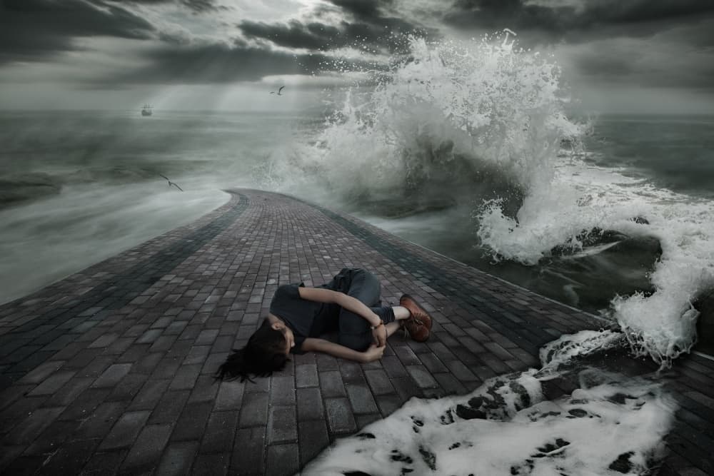 Lonely Figure Stormy Shore by Bingo Z — canvas wall art