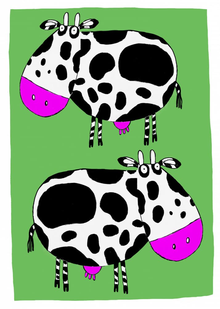Whimsical Cartoon Cows by Carla Daly — canvas wall art