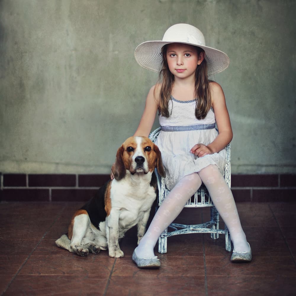 Girl And Her Beagle by Monique — canvas wall art