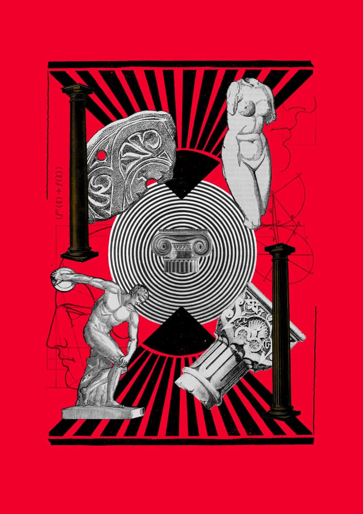 Red Classical Collage by Pawel Pacholec — canvas wall art