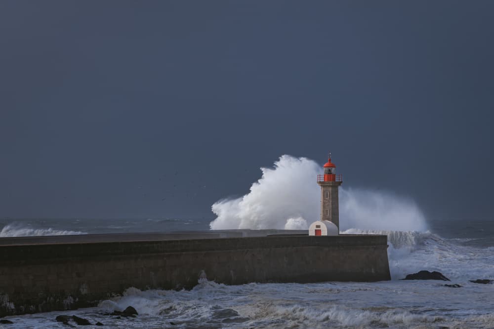 Stormy Lighthouse Wave by Abilio Oliveira — canvas wall art