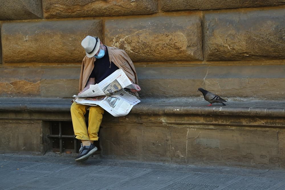 Urban Reader with Pigeon by Francesco Martinelli — canvas wall art