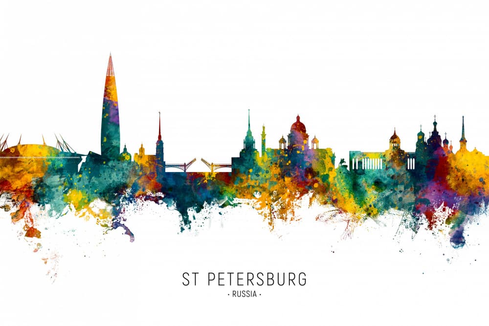 St Petersburg Watercolor Skyline by Michael Tompsett — canvas wall art