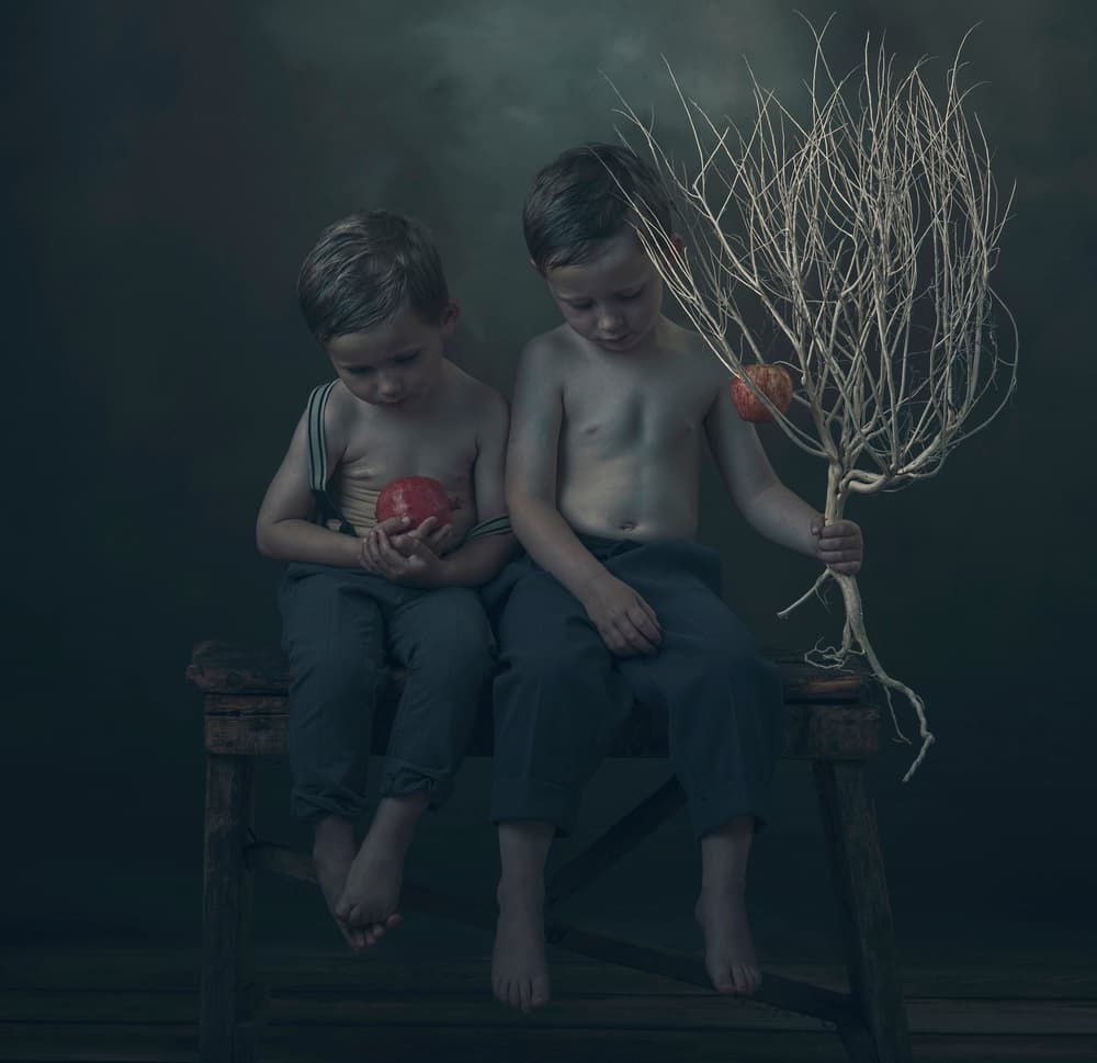 Quiet Boys Red Apples by Ewa Cwikla — canvas wall art