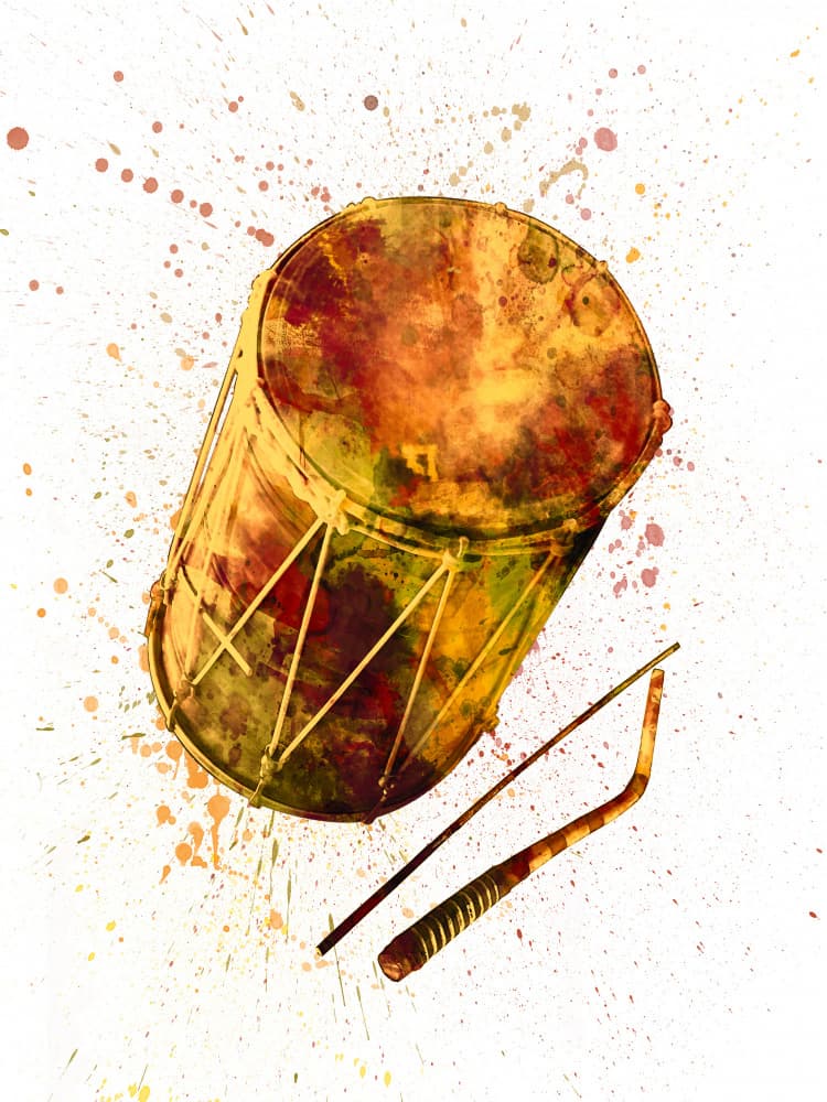 Dhol Drum Abstract Watercolor by Michael Tompsett — canvas wall art