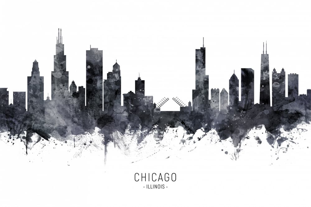Chicago Skyline Watercolor by Michael Tompsett — canvas wall art