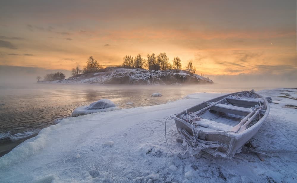 Frozen Winter Morning Boat by Richard Beresford Harris — canvas wall art
