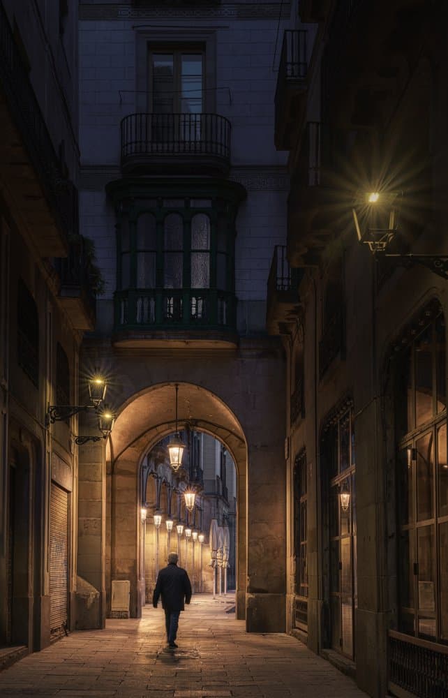 Night Walk Through Arches by Antoni Figueras — canvas wall art
