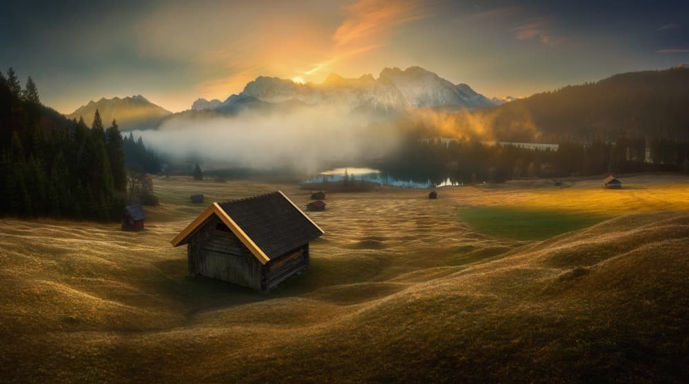 Misty Mountain Cabin by Krzysztof Browko — canvas wall art