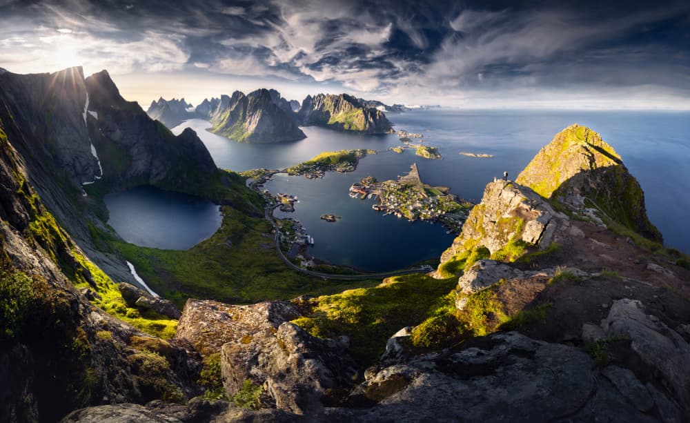 Majestic Fjord Village by Karol Nienartowicz — canvas wall art