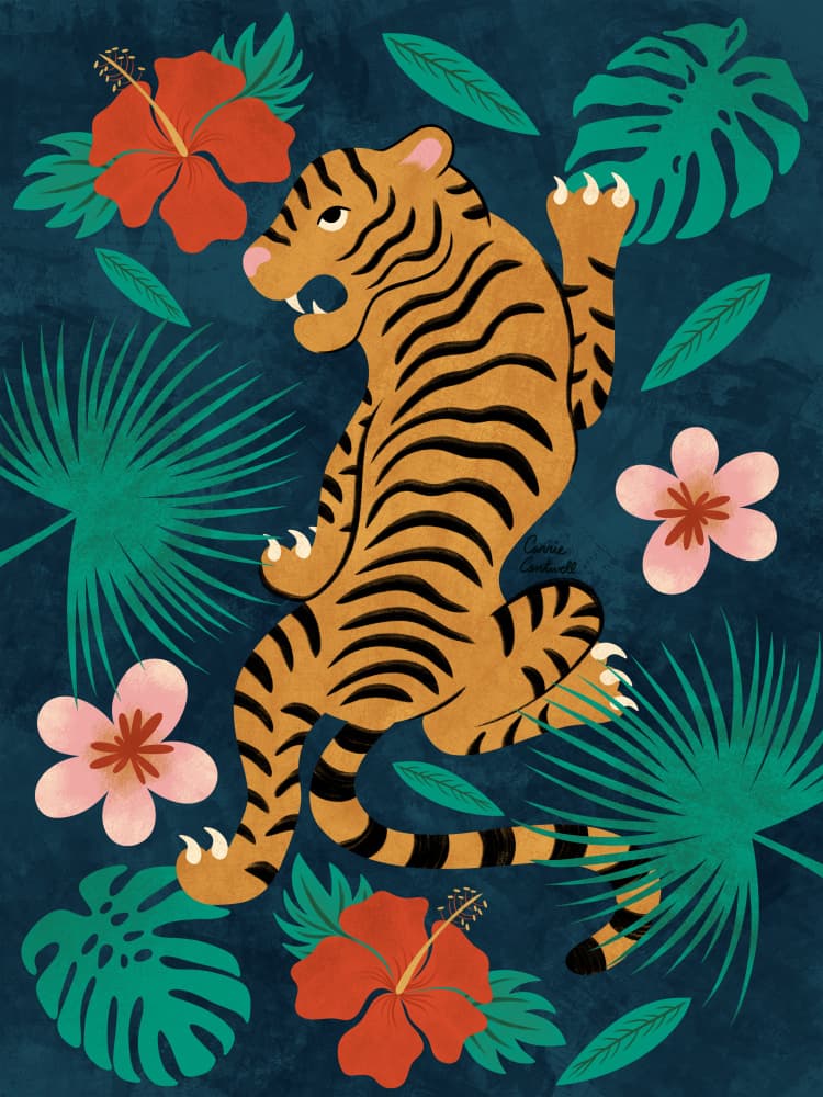 Climbing Tiger by Carrie Cantwell — canvas wall art