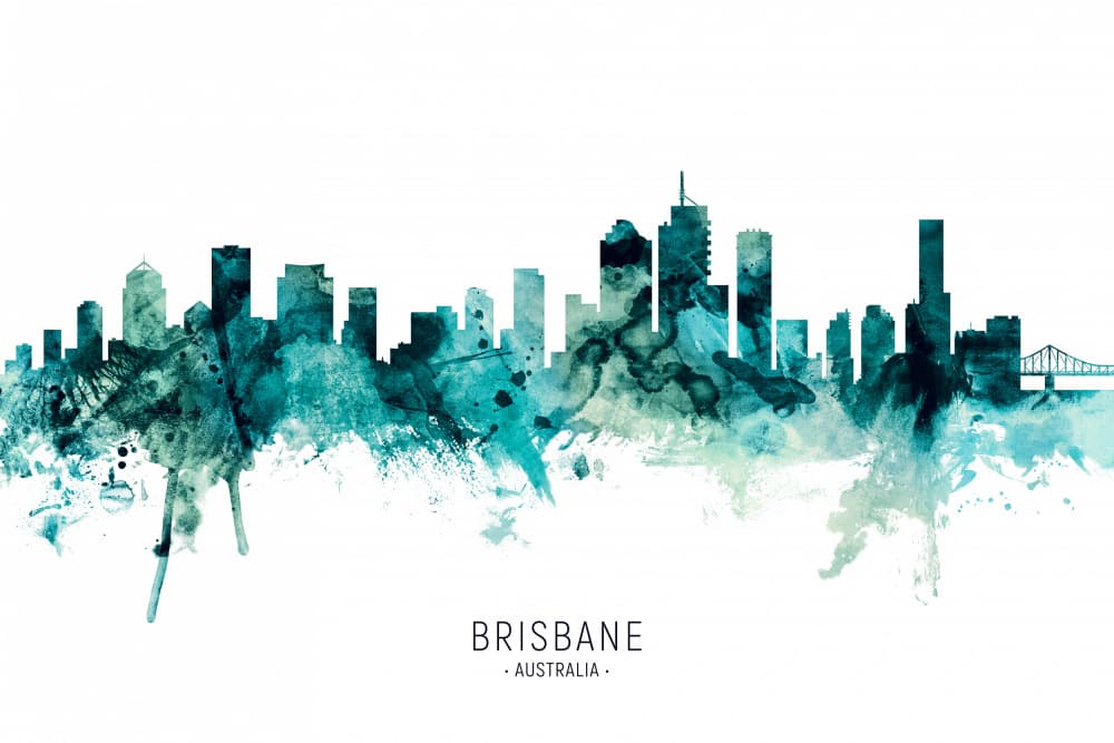 Brisbane Watercolor Skyline by Michael Tompsett — canvas wall art
