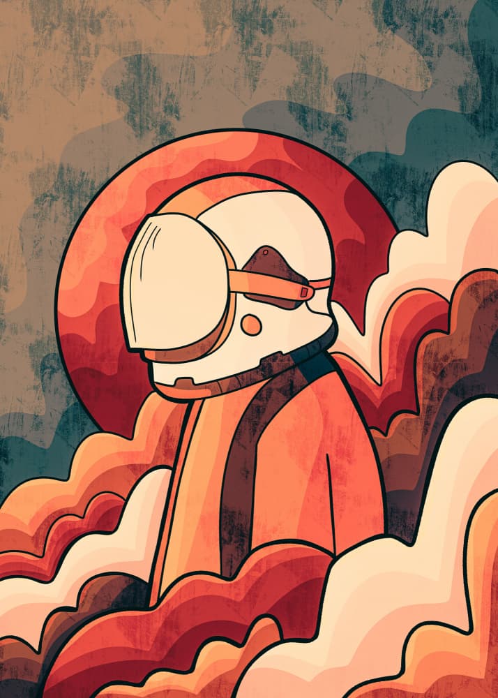 Orange Planet Spaceman by Stephen Wade — canvas wall art