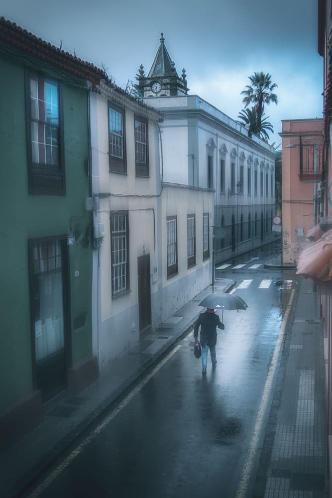 Walking A Rainy Street by Montserrat Alviani — canvas wall art