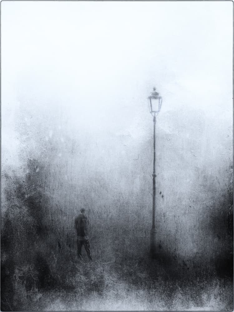 Lonely Figure Under Lamp by Jeffrey Hummel — canvas wall art