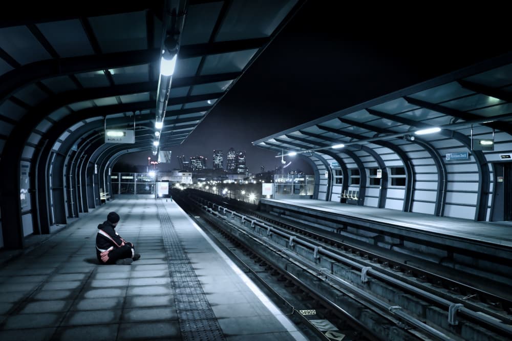 Lonely Subway Platform Night by Peter Davidson — canvas wall art