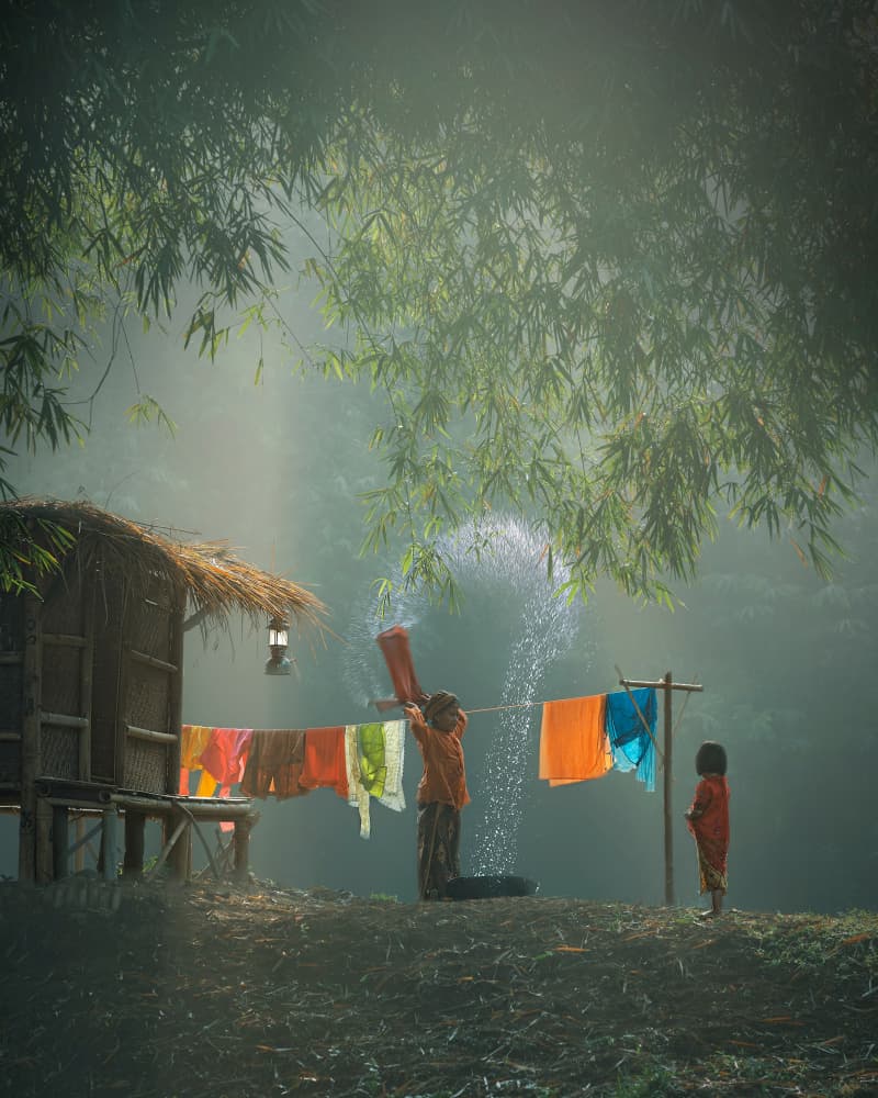 Misty Morning Laundry by octavandy — canvas wall art