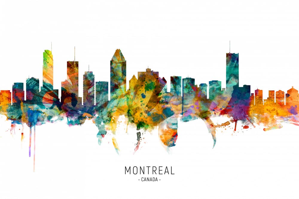 Colorful Montreal Skyline by Michael Tompsett — canvas wall art