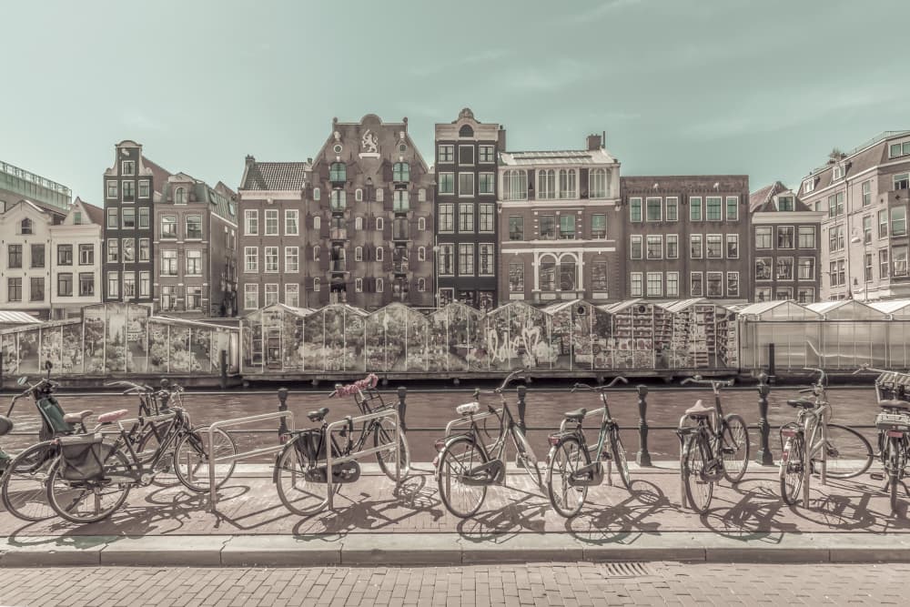Amsterdam Canal Bicycles by Melanie Viola — canvas wall art