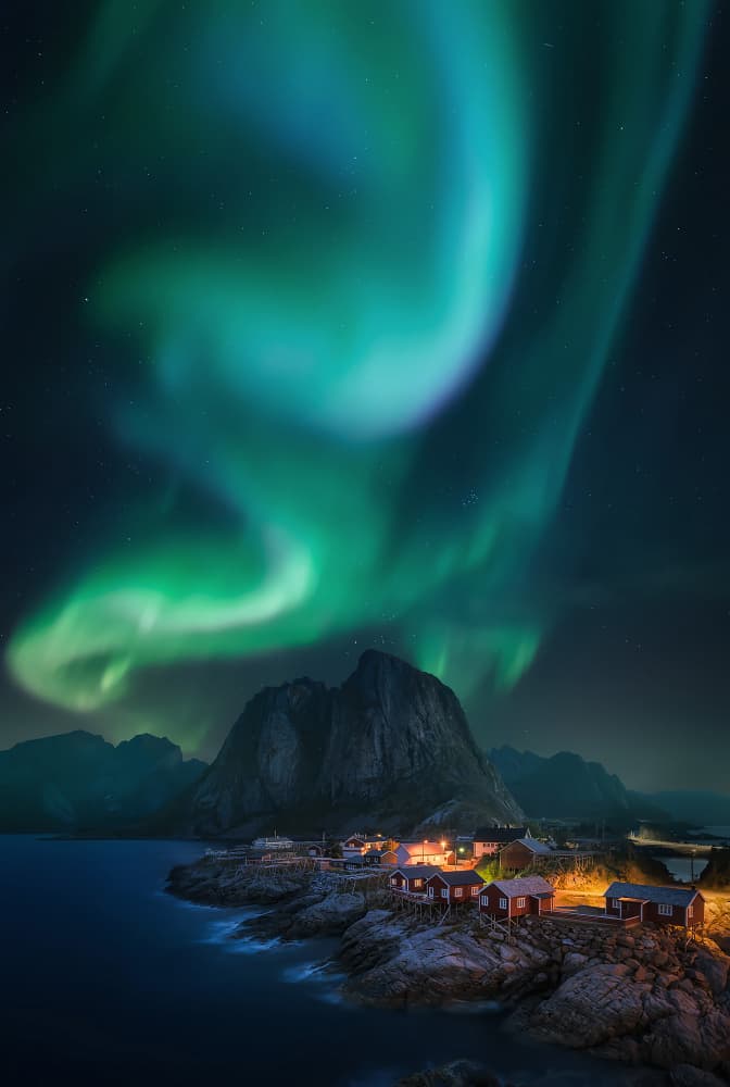 Aurora Borealis Village Glow by Carlos F. Turienzo — canvas wall art