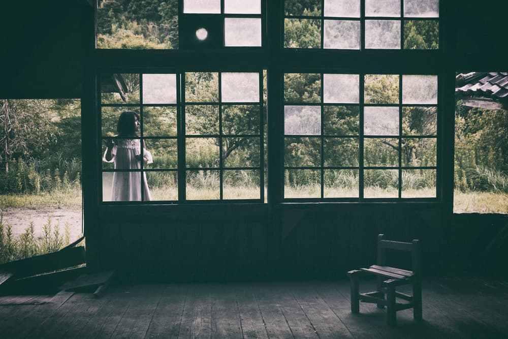 Girl Through Old Window by 7 Flavor C/P — canvas wall art