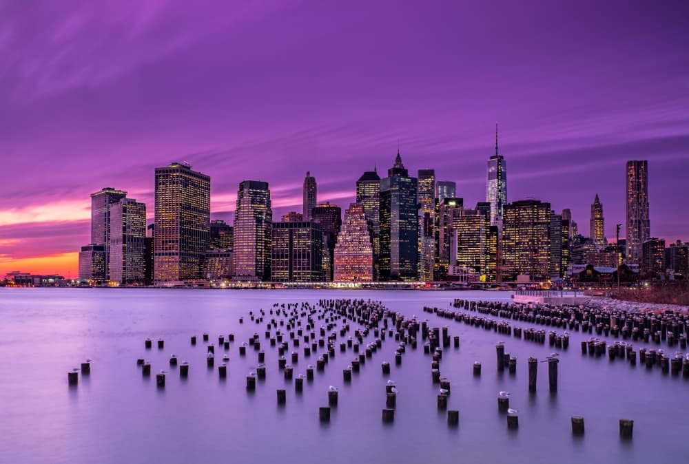 Purple New York Twilight by J.G. Damlow — canvas wall art