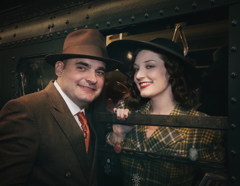 Vintage Train Couple by Vicki Lai — canvas wall art