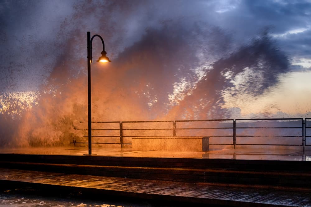 Pier Light Ocean Waves by Paolo Bolla — canvas wall art