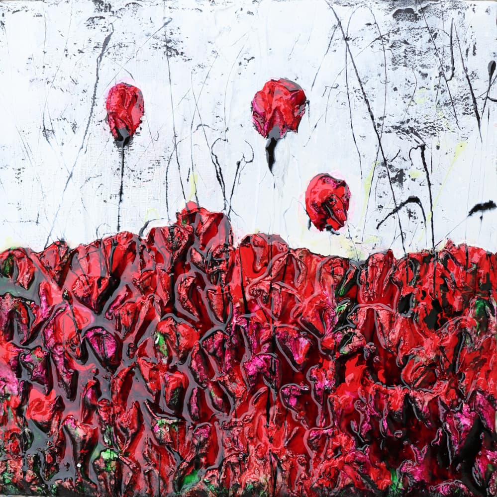Crimson Abstract Blooms by Donatella Marraoni — canvas wall art