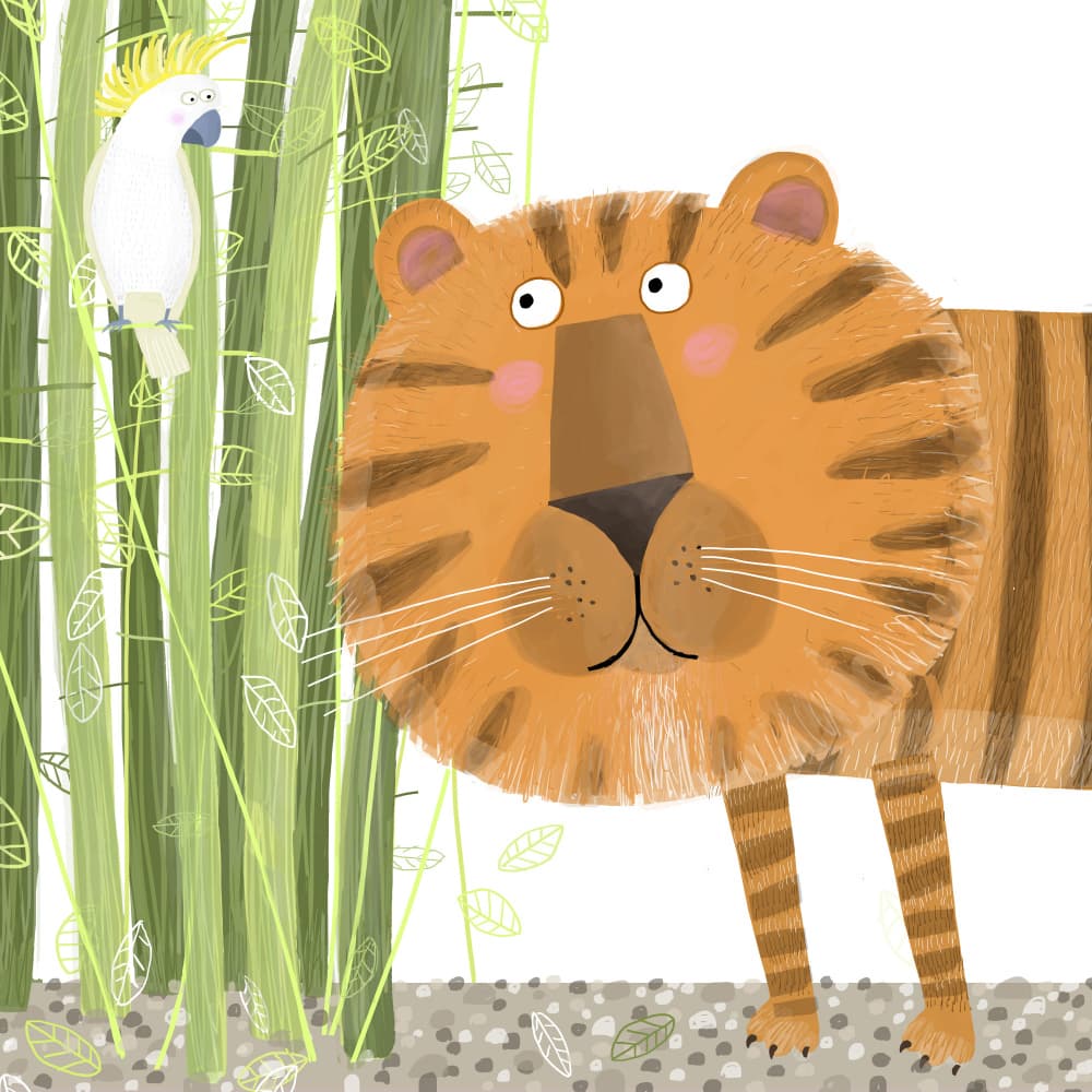 Curious Tiger and Parrot by Carla Daly — canvas wall art