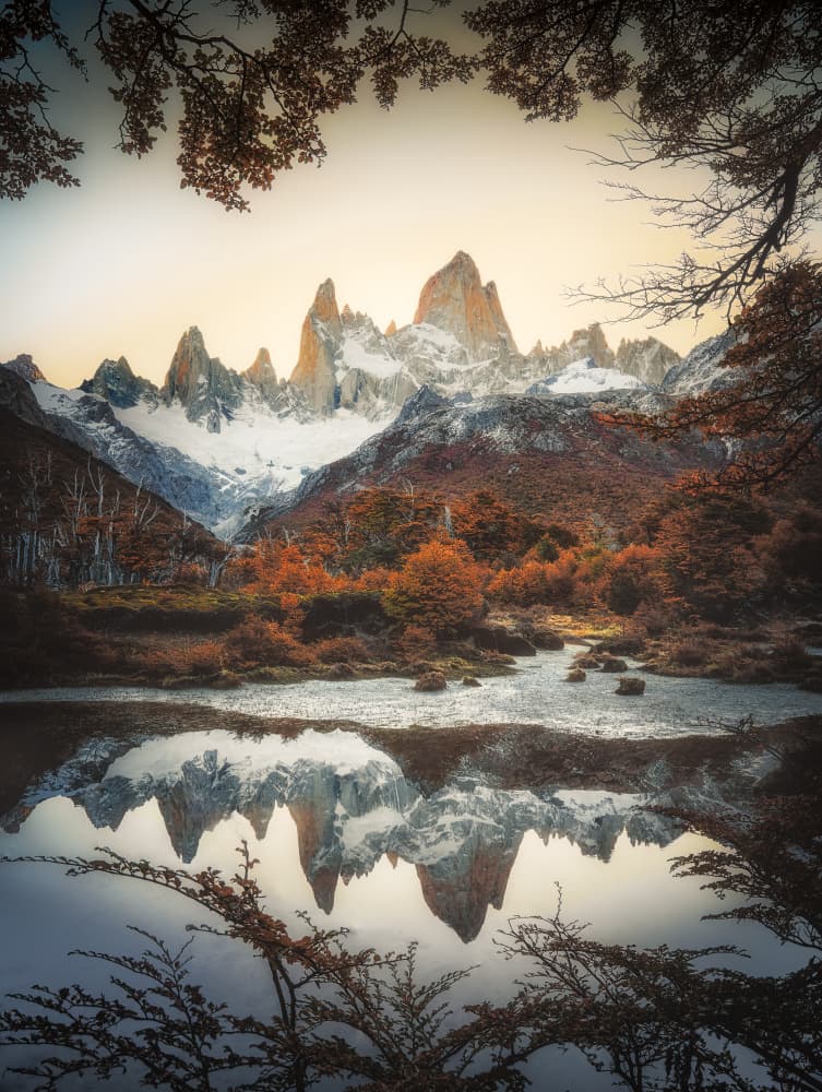Fitz Roy Autumn Reflection by Gu and Hongchao — canvas wall art