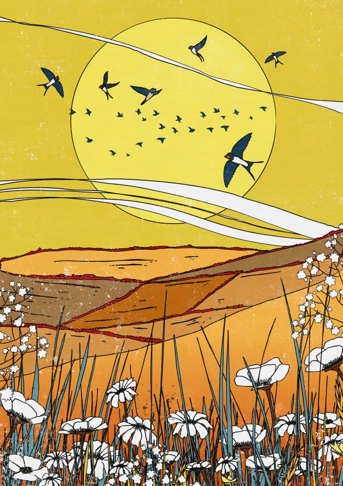 Golden Hour Swallows by Nicholas — canvas wall art