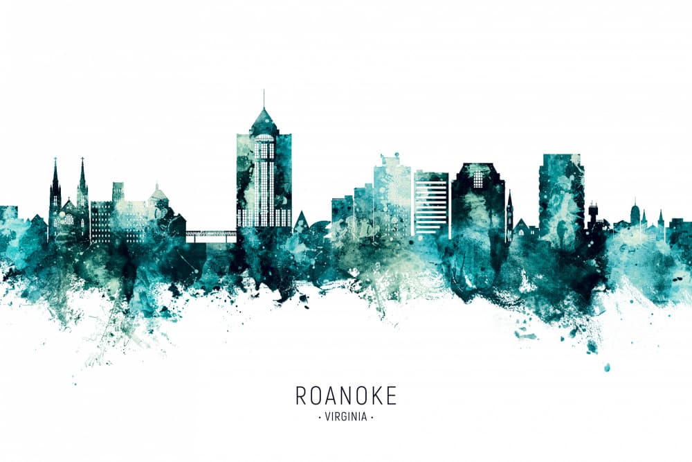 Roanoke Virginia Skyline by Michael Tompsett — canvas wall art