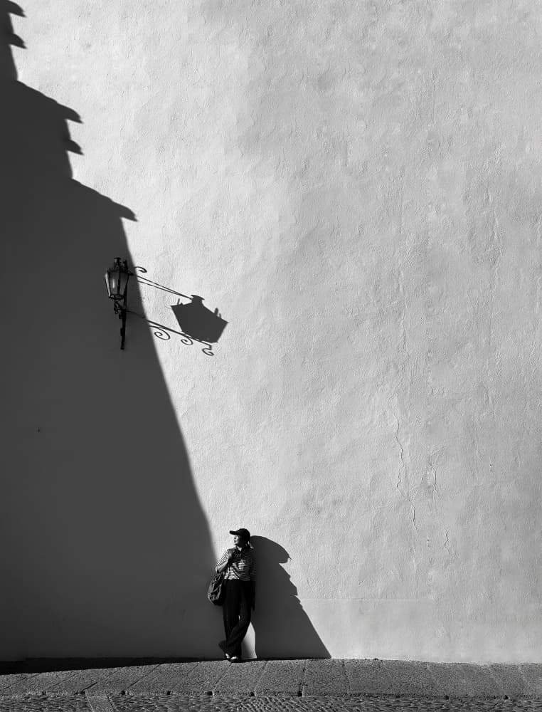 Woman by Shadowed Wall by Jack Ou — canvas wall art