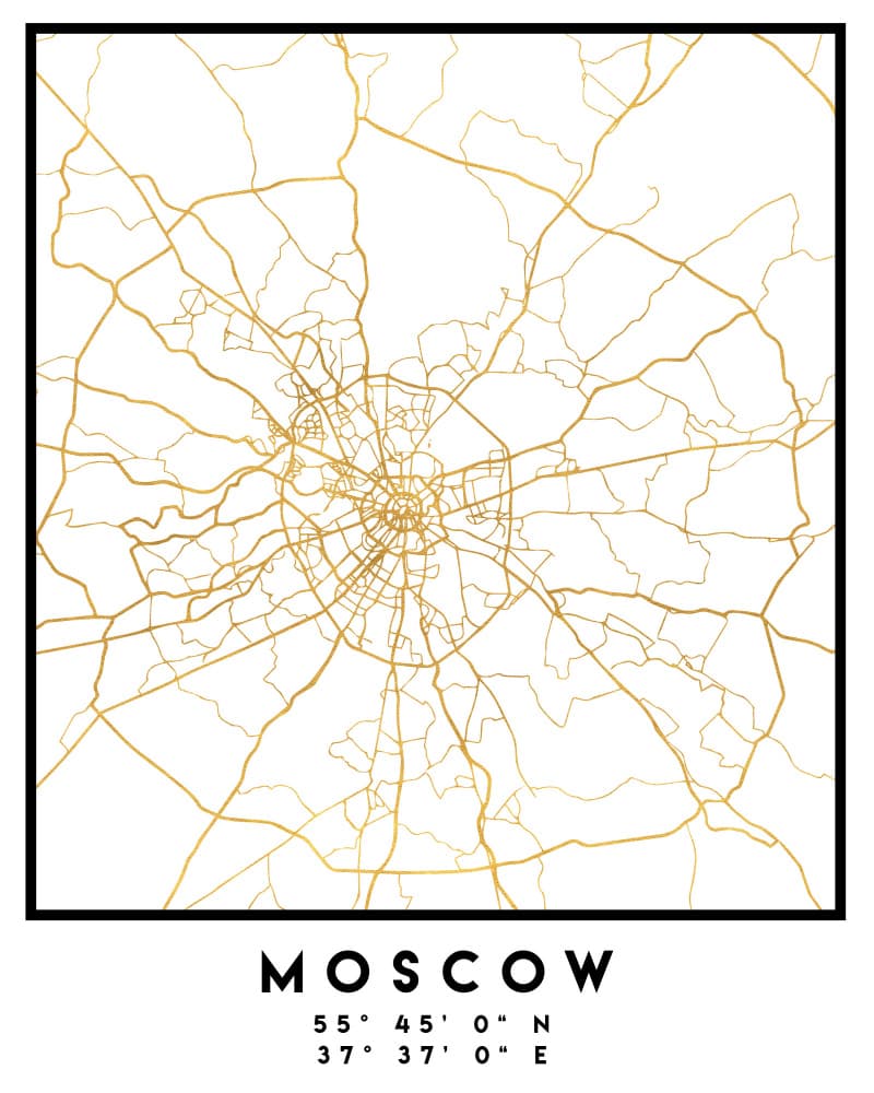 Golden Moscow Map by Emiliano Deificus — canvas wall art