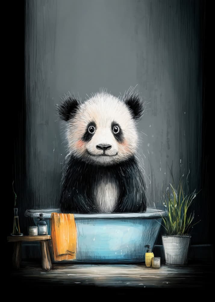 Cute Panda Bath Time by Justyna Jaszke — canvas wall art
