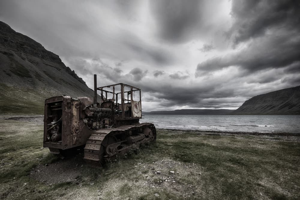 Rusty Bulldozer Lakeside by Þorsteinn H. Ingibergsson — canvas wall art