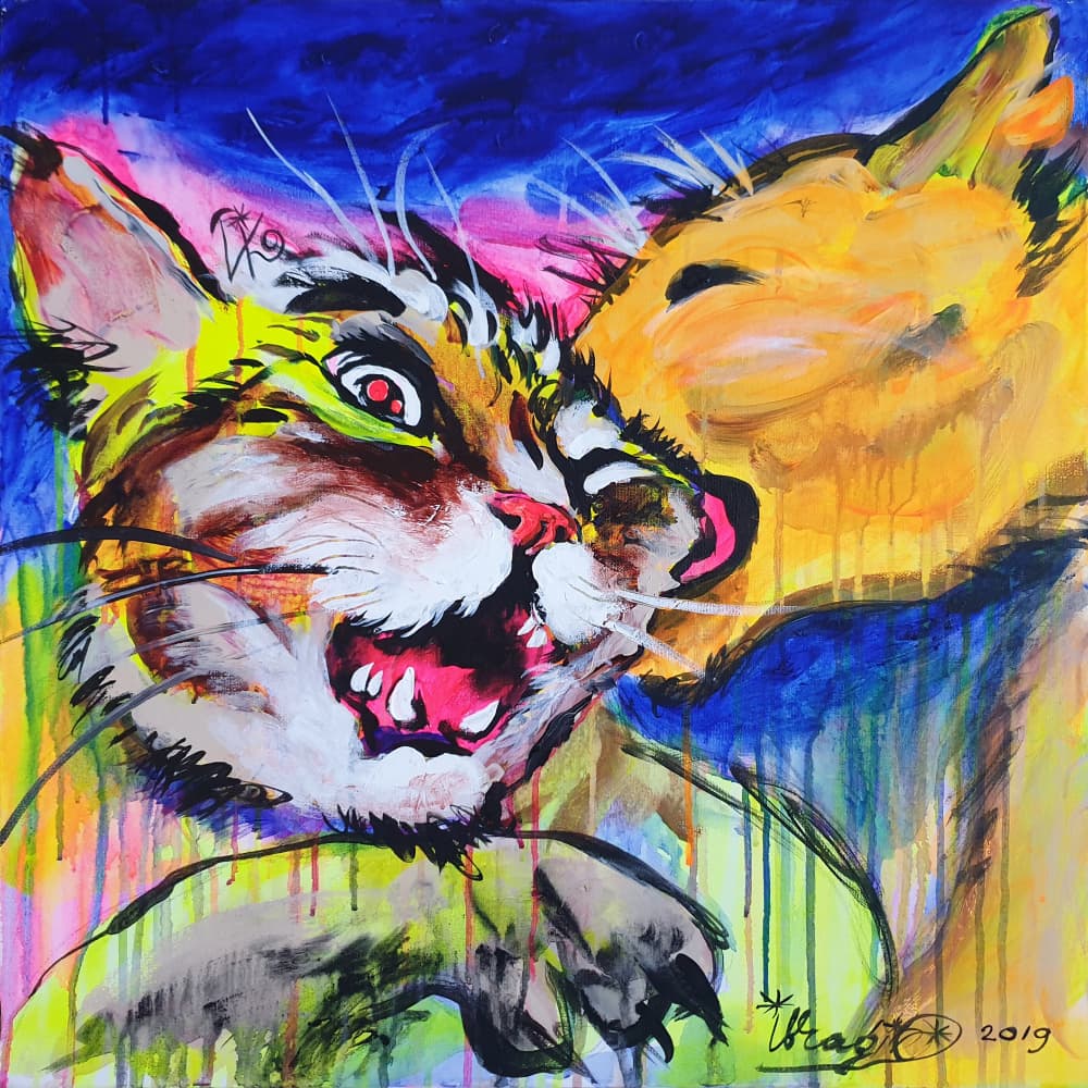 Fierce Cat Embrace by Kanat Ibragimov — canvas wall art