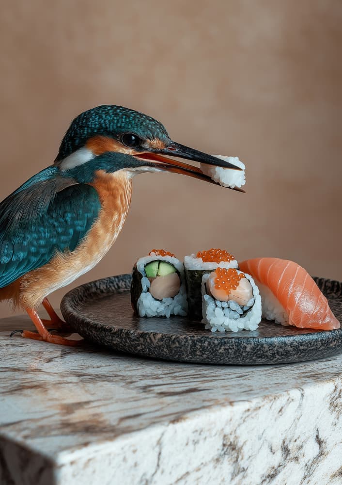 Kingfisher Sushi Feast by Niky Rahner — canvas wall art