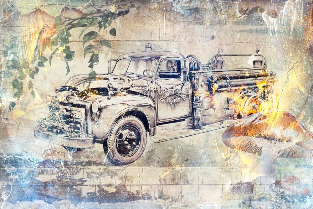 Aged Fire Truck Sketch by Rafal Kulik — canvas wall art