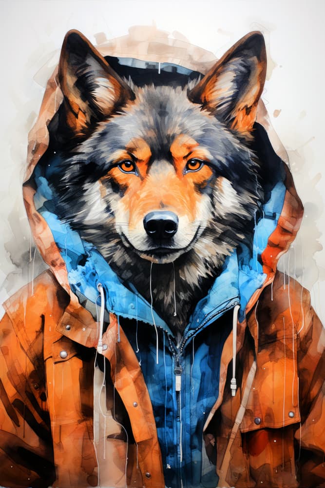 Hipster wolf animal by Justyna Jaszke — canvas wall art